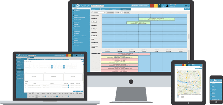 Het FMS Systeem van Adaption wat multi inzetbaar is voor alle devices. Onderdeel van de Adaption Logistics Clous Suite.